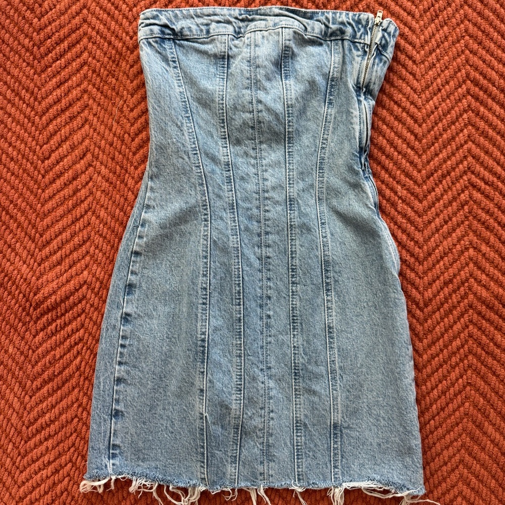 Zara Strapless Denim Dress Size S-XS